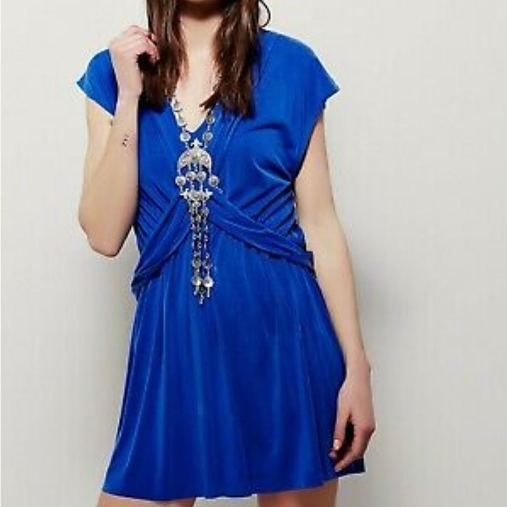 Free People Cupro Criss Cross V Cobalt Mini Dress - Picture 10 of 11
